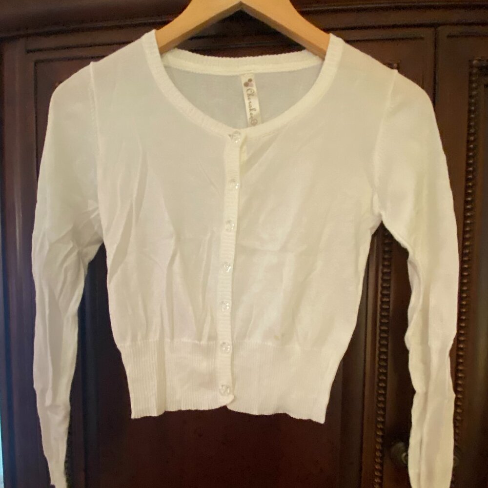 White Cardigan with Clear Buttons - Size L (10/12)